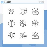 Outline Pack of 9 Universal Symbols of configuration setting soap toy beach Editable Vector Design Elements