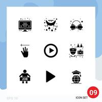 conjunto de 9 9 moderno ui íconos símbolos señales para medios de comunicación vídeo arco izquierda mano cursor editable vector diseño elementos