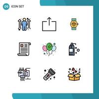 Pack of 9 Modern Filledline Flat Colors Signs and Symbols for Web Print Media such as balloons office smart watch file data Editable Vector Design Elements