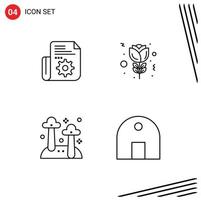 Set of 4 Modern UI Icons Symbols Signs for document mushroom tools tulip building Editable Vector Design Elements