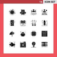 Modern Set of 16 Solid Glyphs and symbols such as call team hr relationship team Editable Vector Design Elements