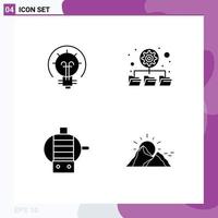 Group of 4 Modern Solid Glyphs Set for bulb hill solution network nature Editable Vector Design Elements