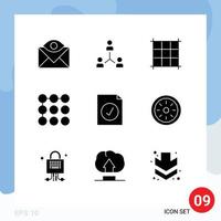 Pack of 9 creative Solid Glyphs of document security group pattern pixels Editable Vector Design Elements