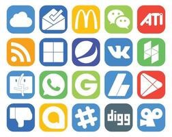 20 social medios de comunicación icono paquete incluso aplicaciones anuncios pepsi adsense whatsapp vector