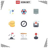 Set of 9 Modern UI Icons Symbols Signs for email time chat clock coins Editable Vector Design Elements