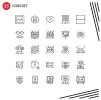 25 User Interface Line Pack of modern Signs and Symbols of glasses avatar love layout server Editable Vector Design Elements