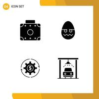 Pack of 4 creative Solid Glyphs of briefcase earnings celebration egg making Editable Vector Design Elements