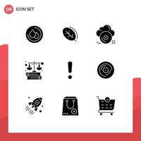 9 Thematic Vector Solid Glyphs and Editable Symbols of danger marketing disc laws business Editable Vector Design Elements