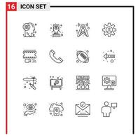 Universal Icon Symbols Group of 16 Modern Outlines of use controls award gear network Editable Vector Design Elements