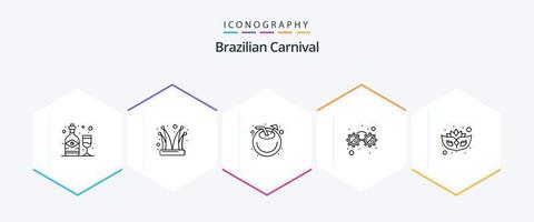 Brazilian Carnival 25 Line icon pack including mask. party. joker cap. glasses. juice vector
