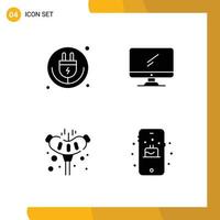 Modern Set of 4 Solid Glyphs Pictograph of plug pc iot monitor pork Editable Vector Design Elements