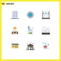 9 Universal Flat Color Signs Symbols of worker builder world labour man science Editable Vector Design Elements