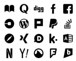 20 social medios de comunicación icono paquete incluso navegador Desbordamiento wordpress valores desbordamiento de existencias vector