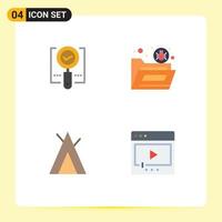 4 Universal Flat Icons Set for Web and Mobile Applications explore virus ok file tent Editable Vector Design Elements