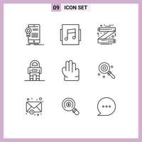 Outline Pack of 9 Universal Symbols of grab space accessories robot scarf Editable Vector Design Elements