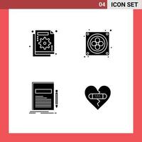 Solid Glyph Pack of 4 Universal Symbols of analysis document failure fan paper Editable Vector Design Elements