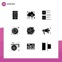 Mobile Interface Solid Glyph Set of 9 Pictograms of environment planet cloud astronomy business Editable Vector Design Elements