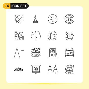 Modern Set of 16 Outlines and symbols such as fastener button harbor social network Editable Vector Design Elements