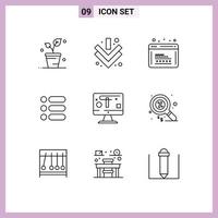 9 Thematic Vector Outlines and Editable Symbols of design write development text list Editable Vector Design Elements