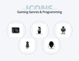 Gaming Genres And Programming Glyph Icon Pack 5 Icon Design. mario. adventure. robot. tactical. strategy vector