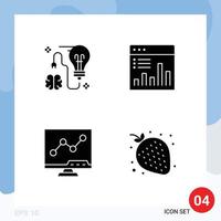 Universal Solid Glyph Signs Symbols of brain monitoring bulb analytics chart Editable Vector Design Elements