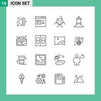 Modern Set of 16 Outlines and symbols such as medicine portfolio biology case king Editable Vector Design Elements