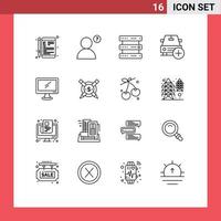 16 User Interface Outline Pack of modern Signs and Symbols of computer plus database more add Editable Vector Design Elements