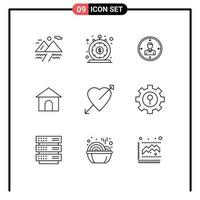 User Interface Pack of 9 Basic Outlines of house building target resume personal Editable Vector Design Elements