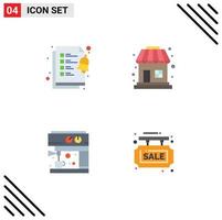 4 Universal Flat Icons Set for Web and Mobile Applications checklist info shop coffee sale Editable Vector Design Elements