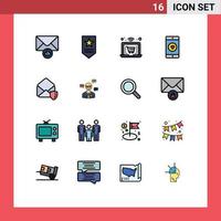 16 Universal Flat Color Filled Line Signs Symbols of security mail laptop gdpr like Editable Creative Vector Design Elements