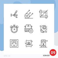 Pack of 9 creative Outlines of add education shuttle clock graphic Editable Vector Design Elements