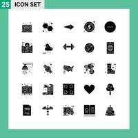 Pictogram Set of 25 Simple Solid Glyphs of multimedia media right remove dollar Editable Vector Design Elements