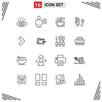 Modern Set of 16 Outlines and symbols such as light bulb eletrical grinding economic rest Editable Vector Design Elements