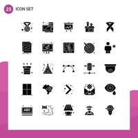 Modern Set of 25 Solid Glyphs and symbols such as health ribbon display product method Editable Vector Design Elements