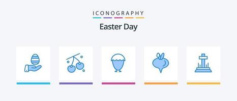 Pascua de Resurrección azul 5 5 icono paquete incluso cruzar. celebracion. pájaro. vegetal. alimento. creativo íconos diseño vector
