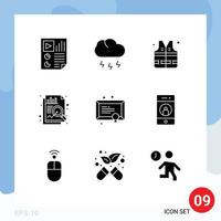 Group of 9 Solid Glyphs Signs and Symbols for school diploma weather data analysis Editable Vector Design Elements