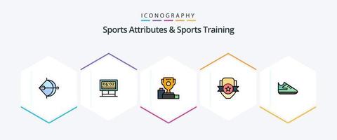 Sports Atributes And Sports Training 25 FilledLine icon pack including shield. club. scoreboard. badge. cup vector