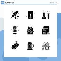 Pictogram Set of 9 Simple Solid Glyphs of ireland hat money laboratory chemical industry Editable Vector Design Elements
