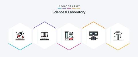 Ciencias 25 línea de relleno icono paquete incluso química. proteccion. química. mascarilla. tubo vector