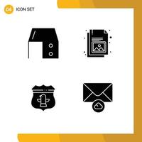 Modern Set of 4 Solid Glyphs Pictograph of bureau sheild office desk document american Editable Vector Design Elements