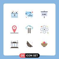 Pack of 9 Modern Flat Colors Signs and Symbols for Web Print Media such as interface cloud formula stair gps Editable Vector Design Elements