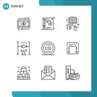 Pictogram Set of 9 Simple Outlines of media engine books vacation holiday Editable Vector Design Elements