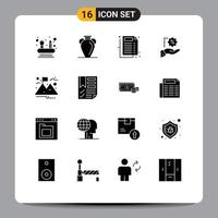 16 User Interface Solid Glyph Pack of modern Signs and Symbols of mountain goal medical shopping precentage Editable Vector Design Elements