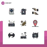 Group of 9 Modern Filledline Flat Colors Set for farming keyboard water hardware computer Editable Vector Design Elements