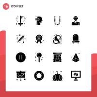 Pack of 16 Modern Solid Glyphs Signs and Symbols for Web Print Media such as man reality mind motion neckles Editable Vector Design Elements