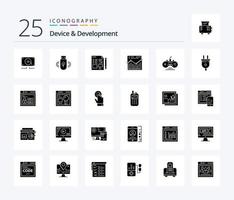 dispositivo y desarrollo 25 sólido glifo icono paquete incluso juego. informe. archivo. sitio web. análisis vector