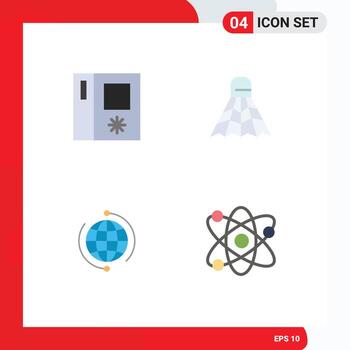 4 Flat Icon concept for Websites Mobile and Apps fridge connect badminton game global Editable Vector Design Elements