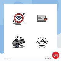 Group of 4 Filledline Flat Colors Signs and Symbols for technology cannon sign computer islam Editable Vector Design Elements