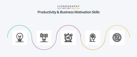 productividad y negocio motivación habilidades línea 5 5 icono paquete incluso humano. enfocar. alarma. concentración. sonido vector