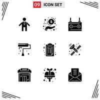 Modern Set of 9 Solid Glyphs and symbols such as creative checklist car roller brush Editable Vector Design Elements